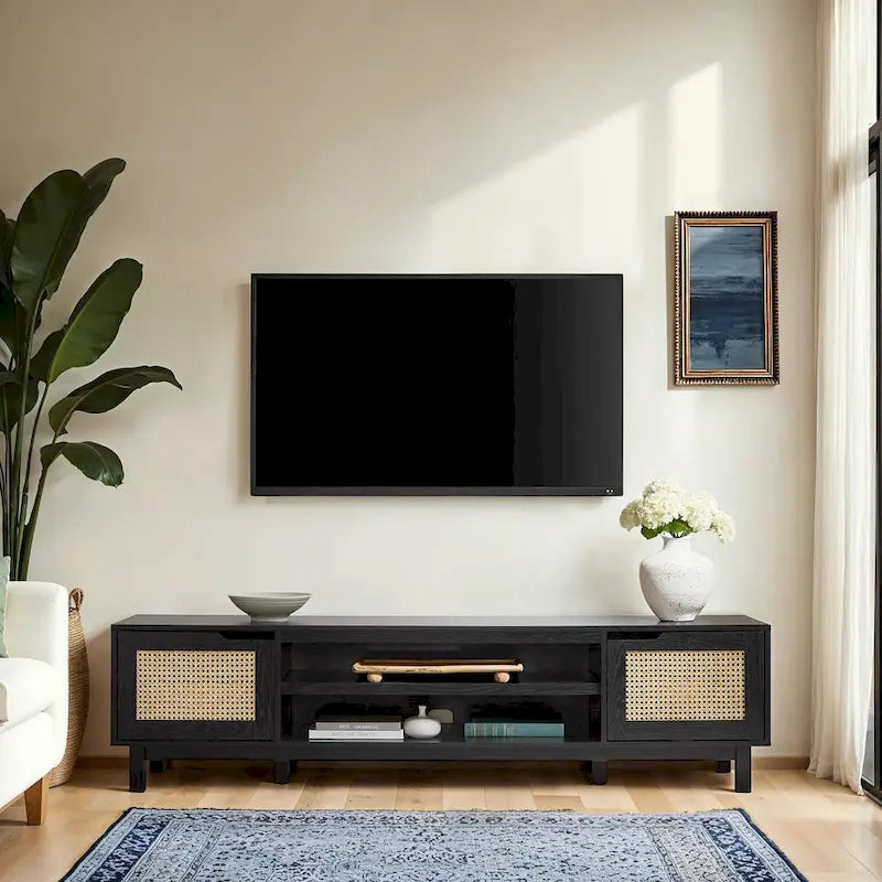 Middlebrook Designs Scandi Faux Rattan-Door TV Stand