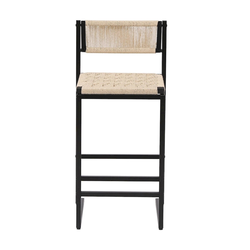 Bar Stools Set of 2, Paper Rope Weave Dining Chairs with Back, Hand Weave Stools for Kitchen Island, Bar & Counter
