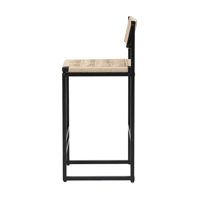 Bar Stools Set of 2, Paper Rope Weave Dining Chairs with Back, Hand Weave Stools for Kitchen Island, Bar & Counter