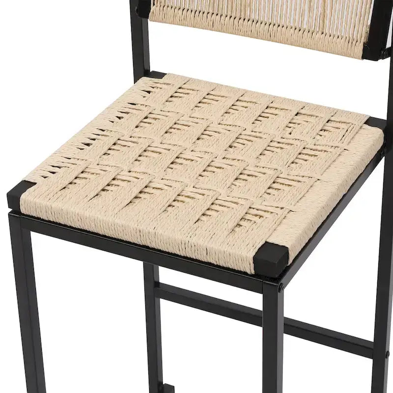 Bar Stools Set of 2, Paper Rope Weave Dining Chairs with Back, Hand Weave Stools for Kitchen Island, Bar & Counter
