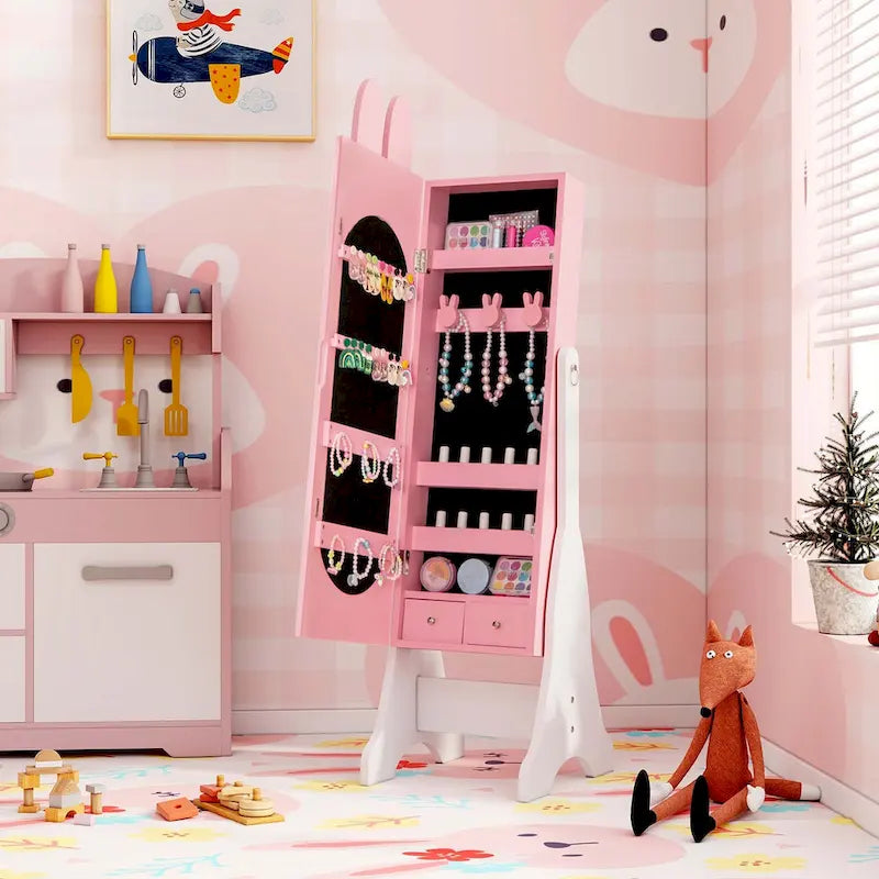 Kids Jewelry Cabinet Standing Children Jewelry Organizer with - See Details