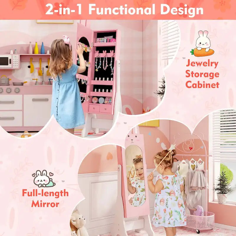Kids Jewelry Cabinet Standing Children Jewelry Organizer with - See Details