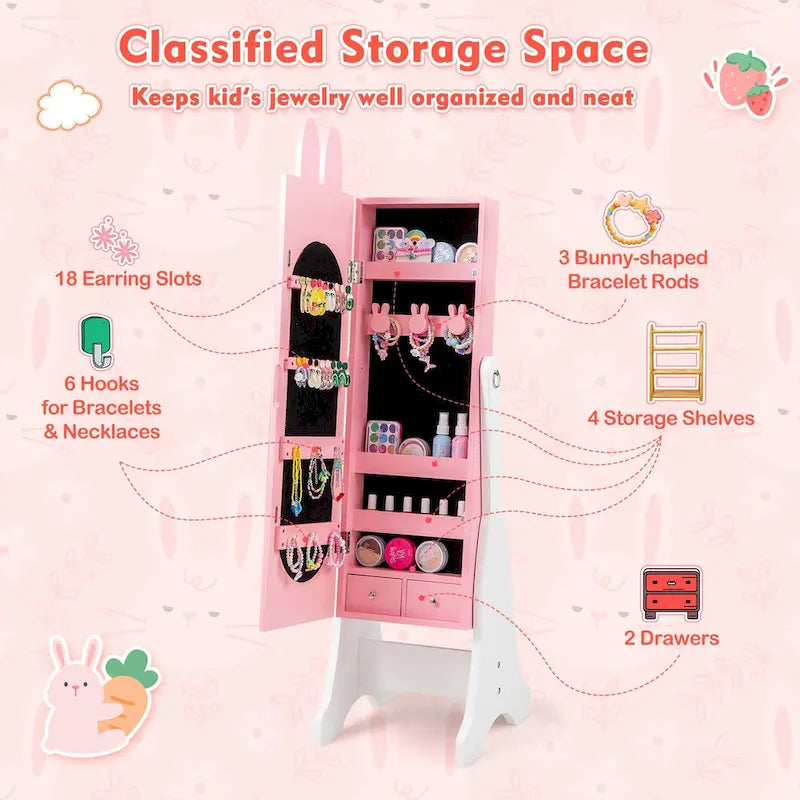 Kids Jewelry Cabinet Standing Children Jewelry Organizer with - See Details