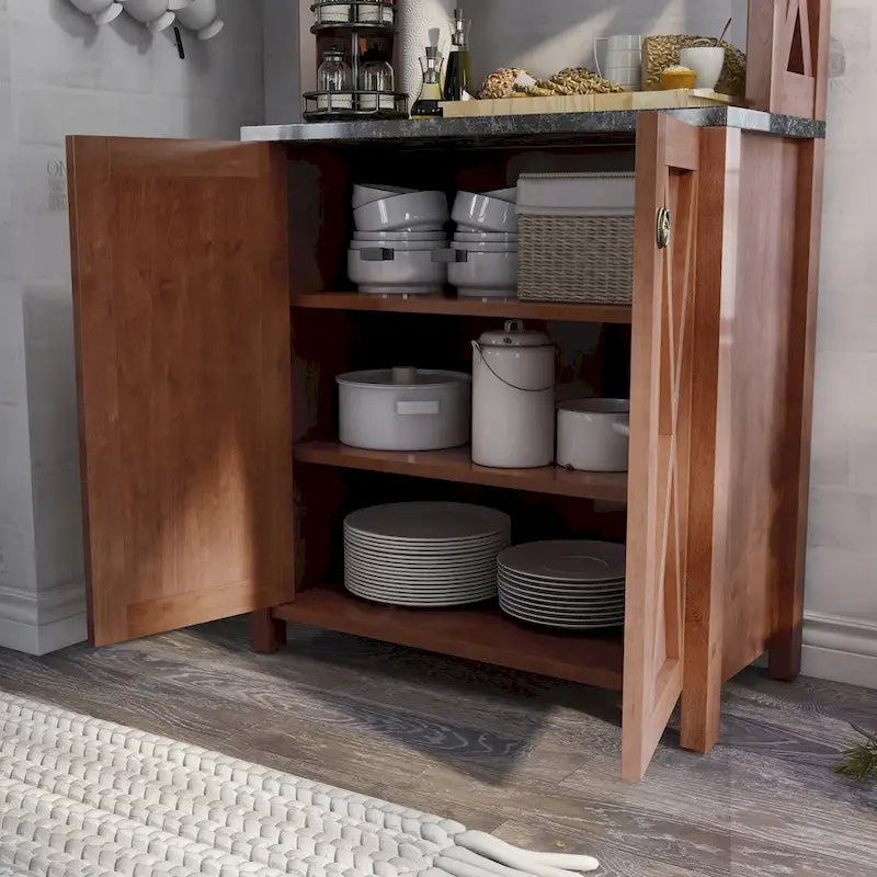 Rustic Walnut Wood Multi-storage Hutch by
