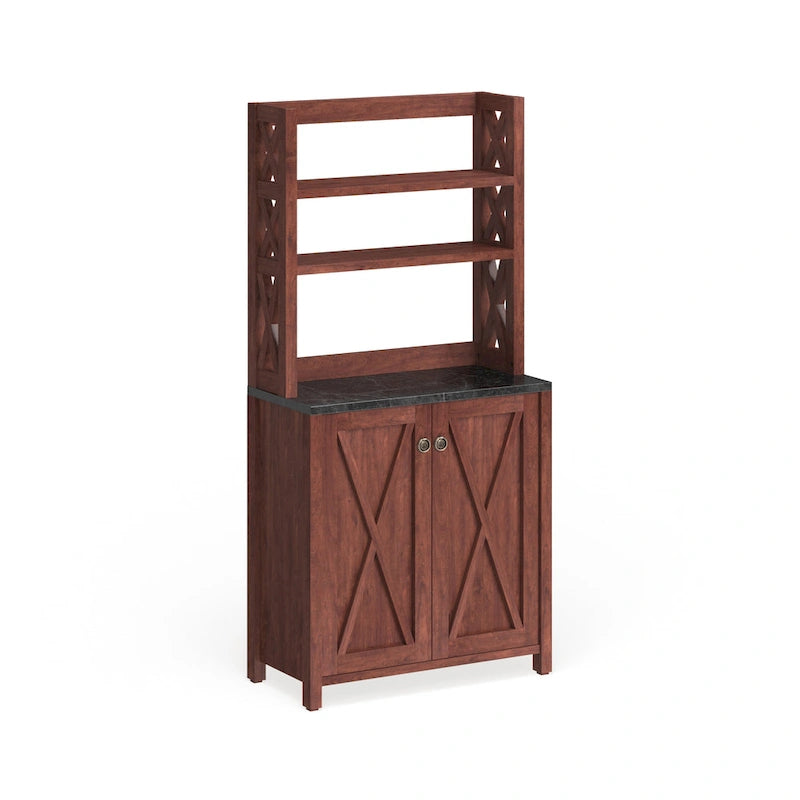 Rustic Walnut Wood Multi-storage Hutch by