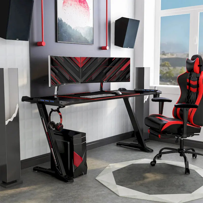 Modern Black 67-inch Steel Computer Desk with USB by