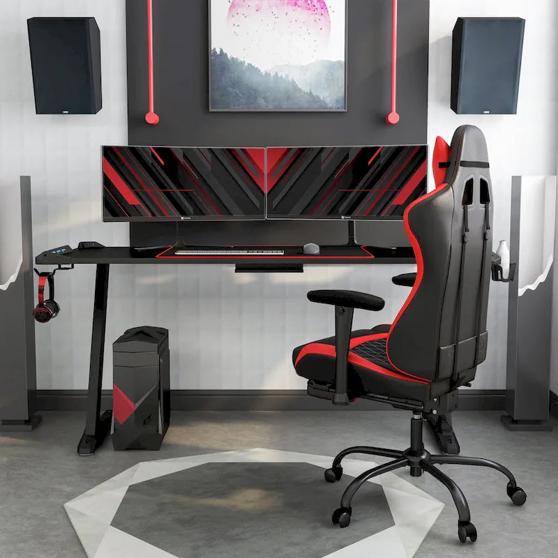 Modern Black 67-inch Steel Computer Desk with USB by