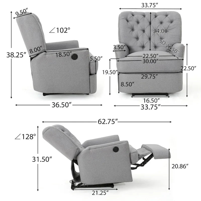 Tufted Fabric Power Recliner by