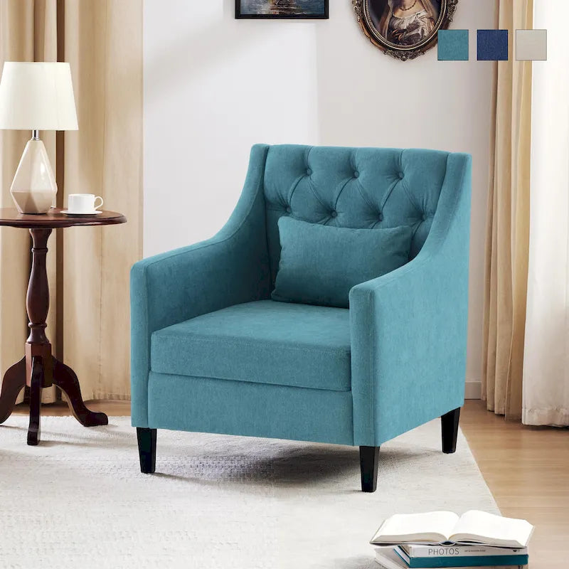 Arm Chair Comfy Club Chair with Pillow Beige/ Dark Teal/ Blue
