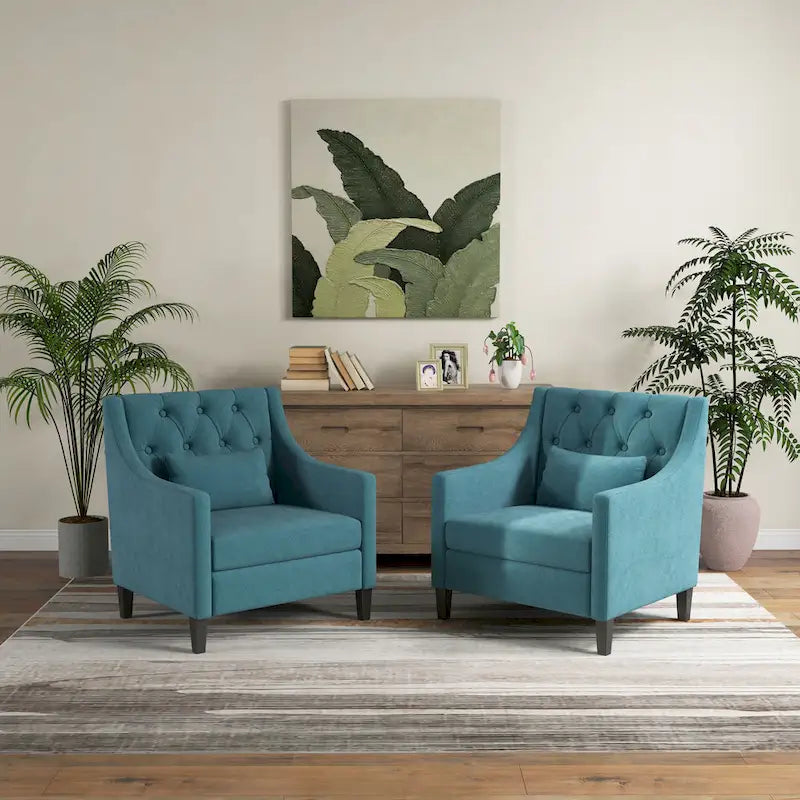Arm Chair Comfy Club Chair with Pillow Beige/ Dark Teal/ Blue