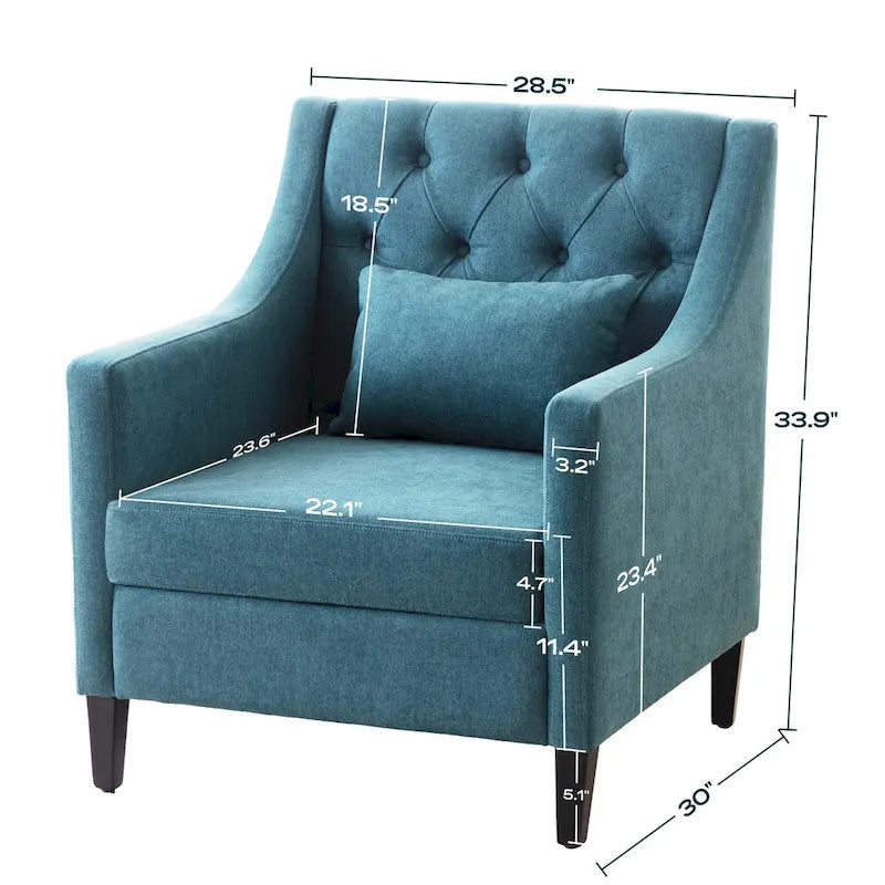Arm Chair Comfy Club Chair with Pillow Beige/ Dark Teal/ Blue