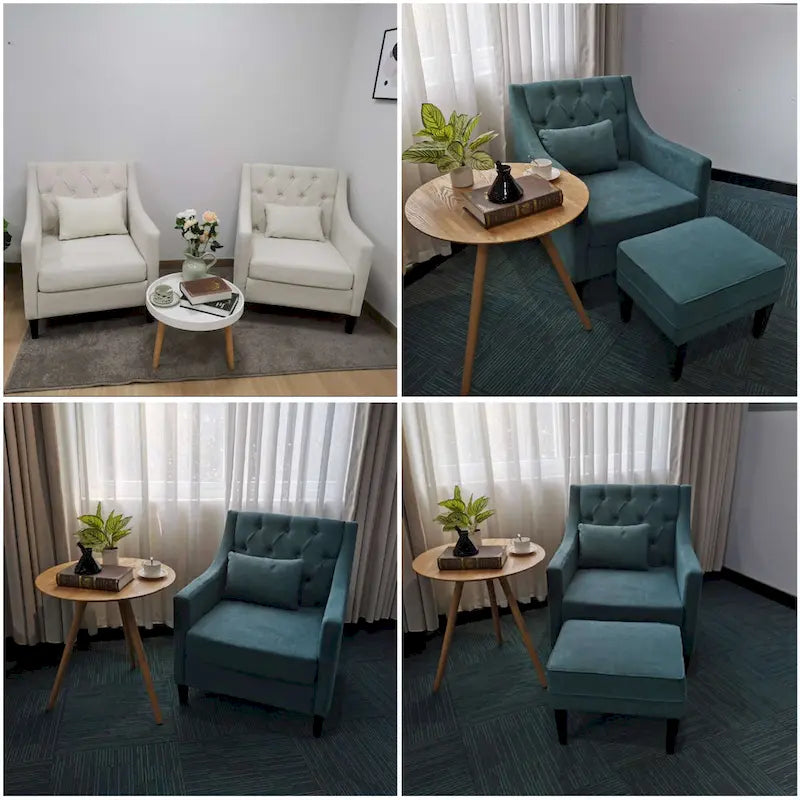 Arm Chair Comfy Club Chair with Pillow Beige/ Dark Teal/ Blue
