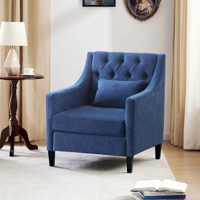 Arm Chair Comfy Club Chair with Pillow Beige/ Dark Teal/ Blue