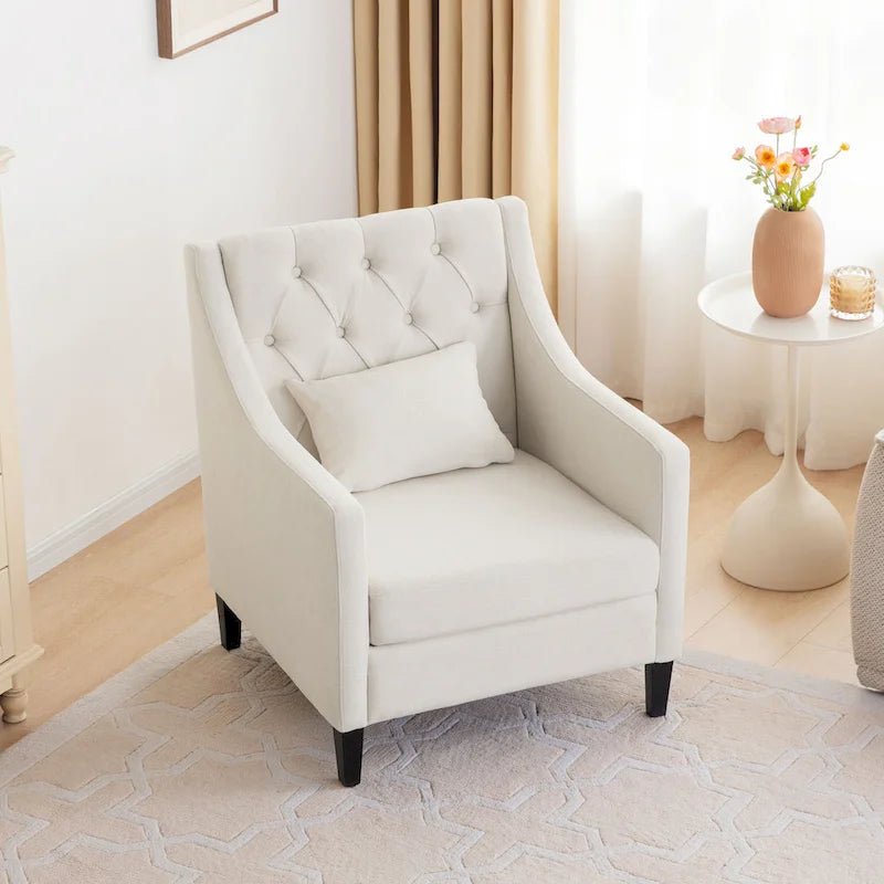 Arm Chair Comfy Club Chair with Pillow Beige/ Dark Teal/ Blue