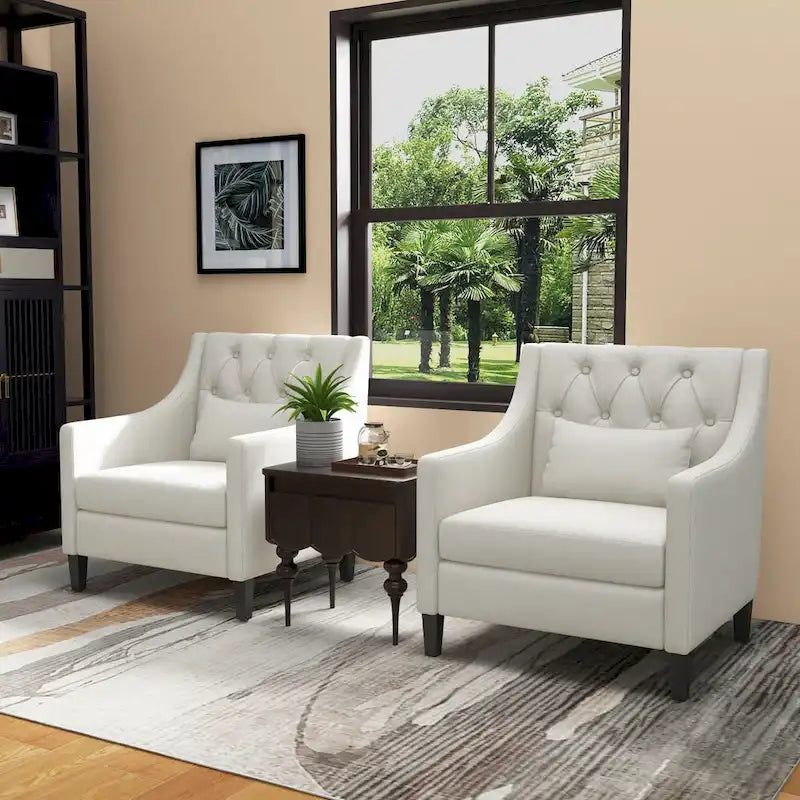 Arm Chair Comfy Club Chair with Pillow Beige/ Dark Teal/ Blue