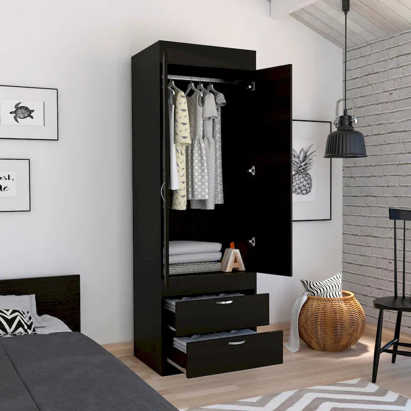Armoire with Double Doors, 2 Drawers, and Hanging Rod