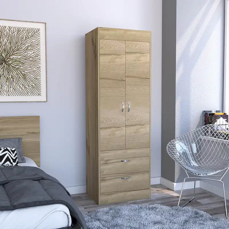 Armoire with Double Doors, 2 Drawers, and Hanging Rod