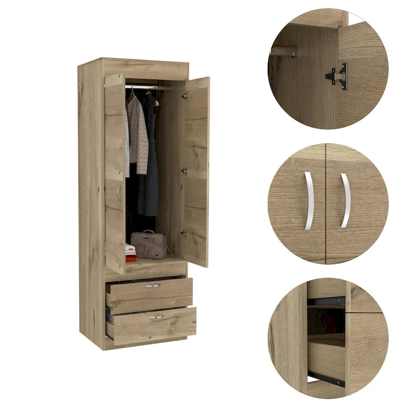 Armoire with Double Doors, 2 Drawers, and Hanging Rod