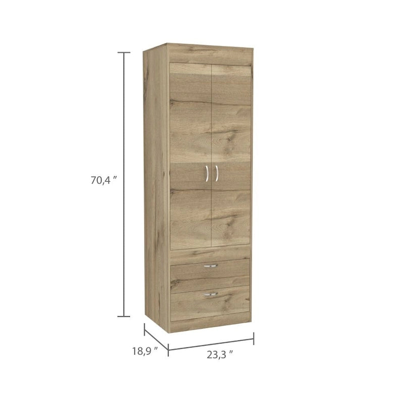Armoire with Double Doors, 2 Drawers, and Hanging Rod