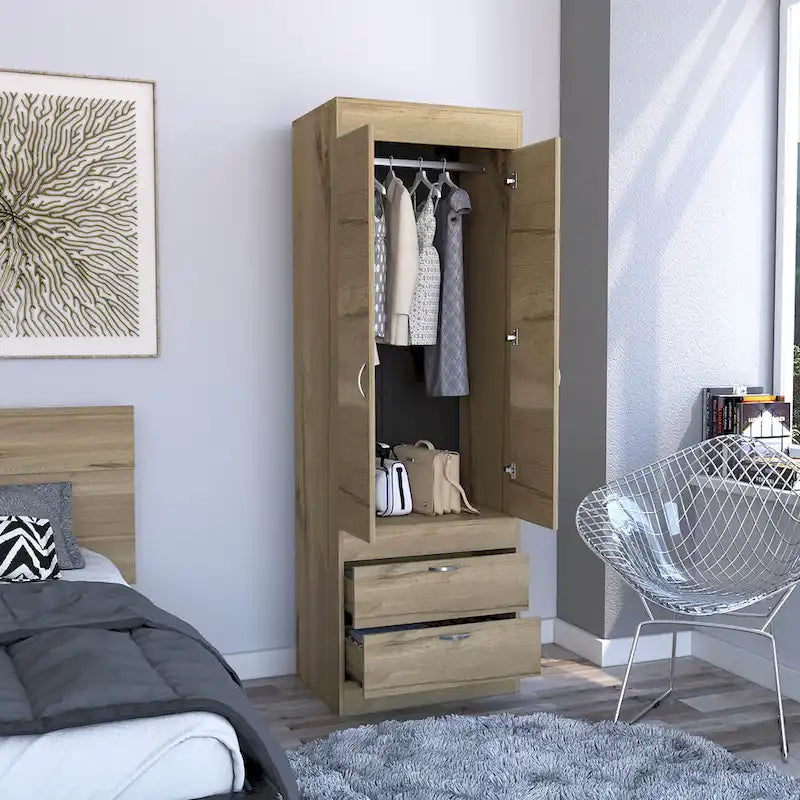 Armoire with Double Doors, 2 Drawers, and Hanging Rod