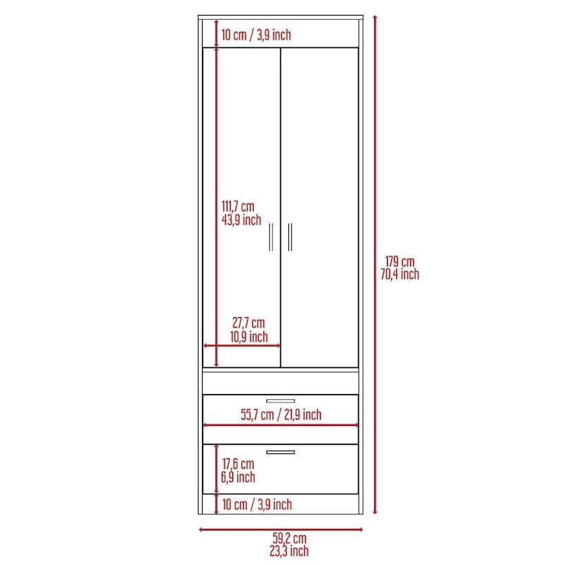 Armoire with Double Doors, 2 Drawers, and Hanging Rod