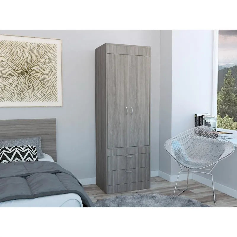 Armoire with Double Doors, 2 Drawers, and Hanging Rod