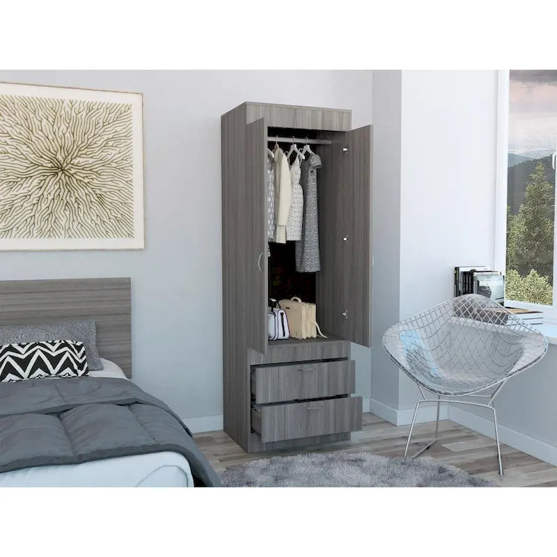 Armoire with Double Doors, 2 Drawers, and Hanging Rod