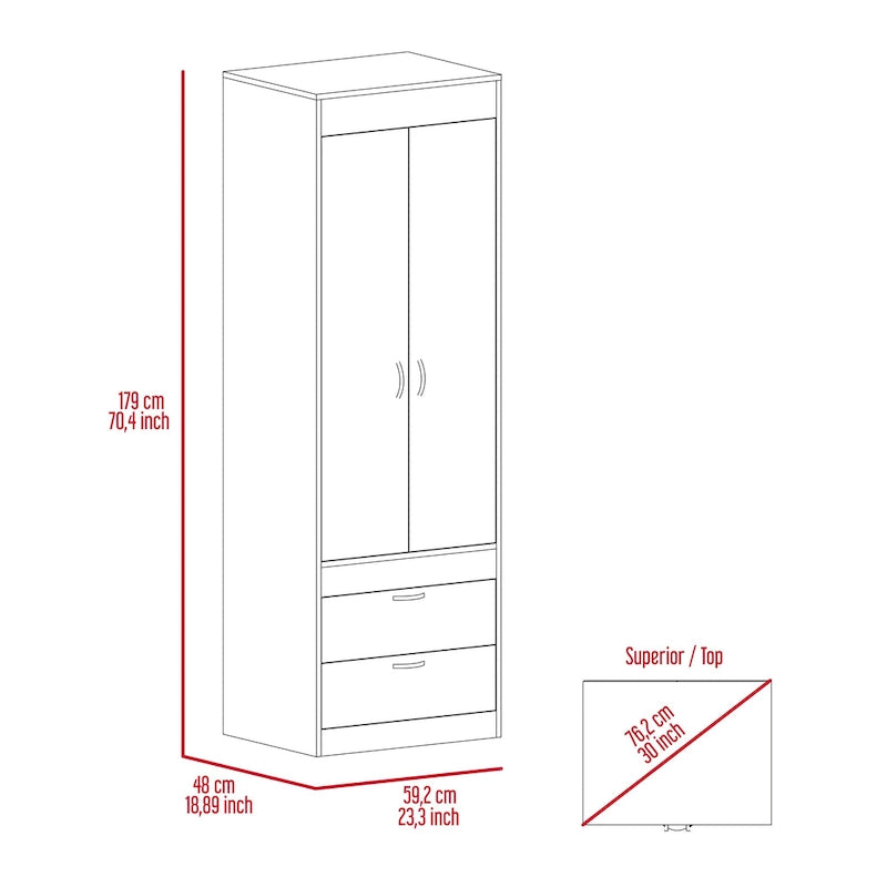Armoire with Double Doors, 2 Drawers, and Hanging Rod