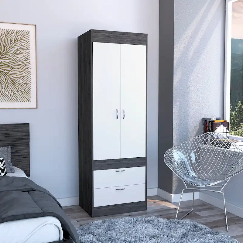 Armoire with Double Doors, 2 Drawers, and Hanging Rod