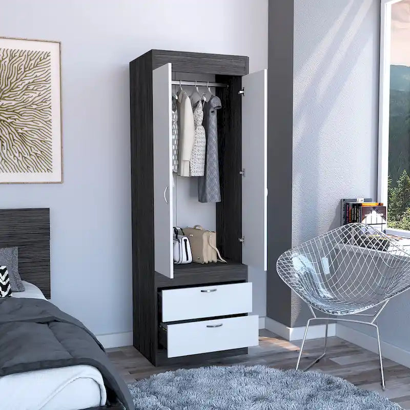 Armoire with Double Doors, 2 Drawers, and Hanging Rod