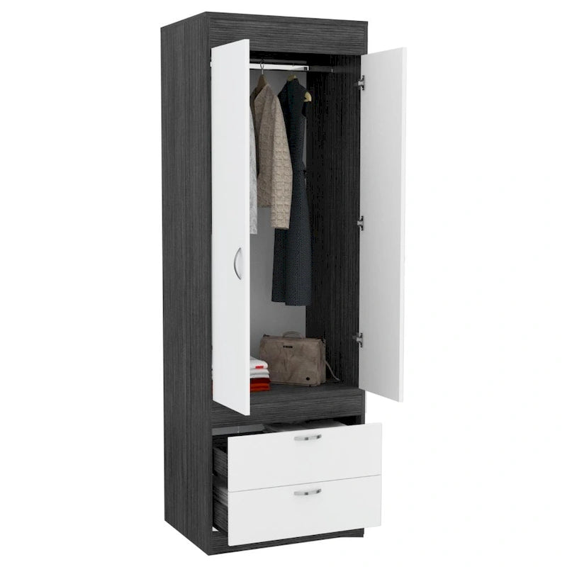 Armoire with Double Doors, 2 Drawers, and Hanging Rod