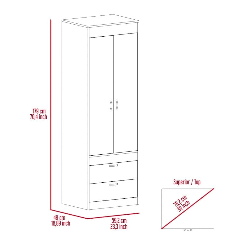 Armoire with Double Doors, 2 Drawers, and Hanging Rod