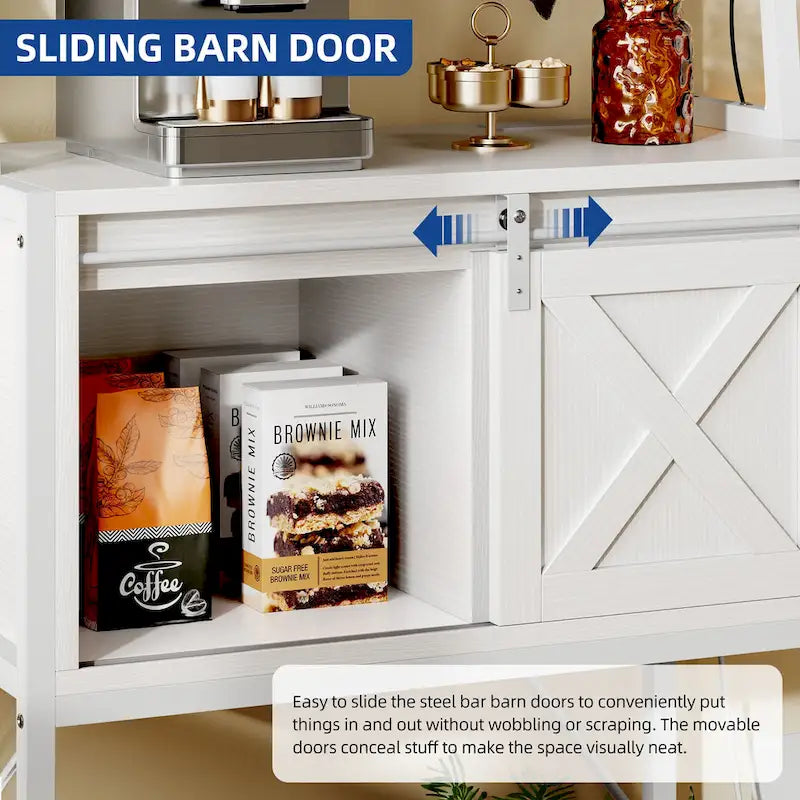 5 Tier Kitchen LED Bakers Rack with Sliding Storage and Shelves Bar Table with Power Outlet