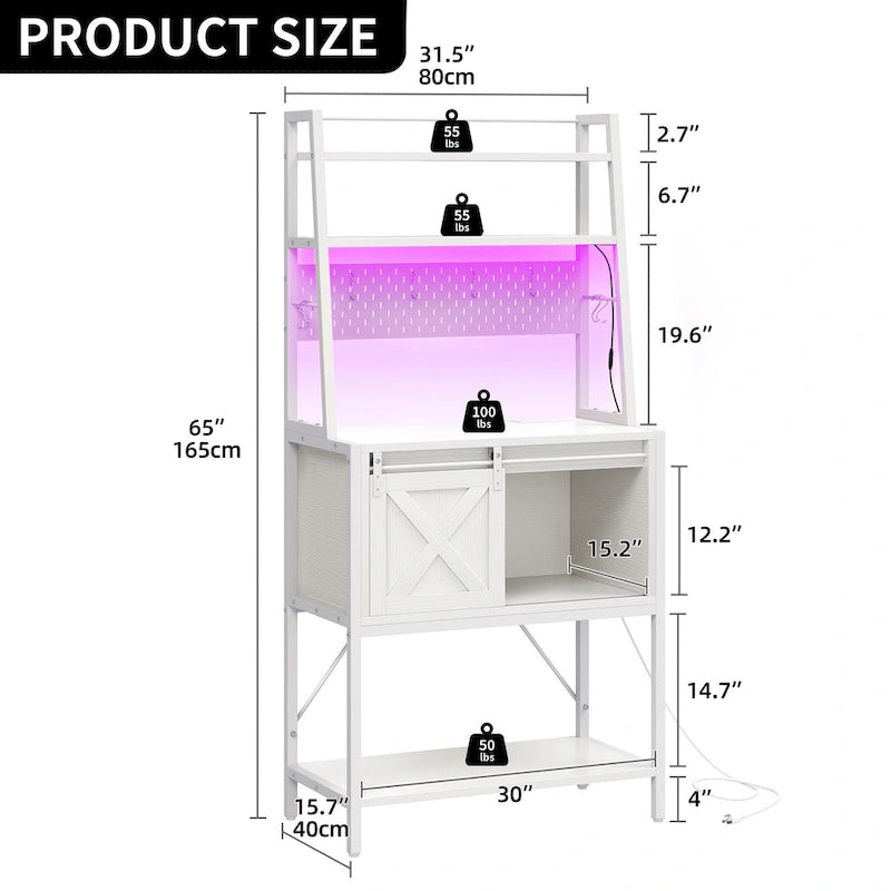 5 Tier Kitchen LED Bakers Rack with Sliding Storage and Shelves Bar Table with Power Outlet
