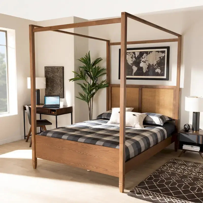Modern and Contemporary Synthetic Rattan Canopy Bed