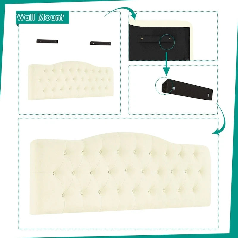 Button Tufted Upholstered Headboard, Height Adjustable Headboards,Bed Backboard Premium Padded Fabric Headboard