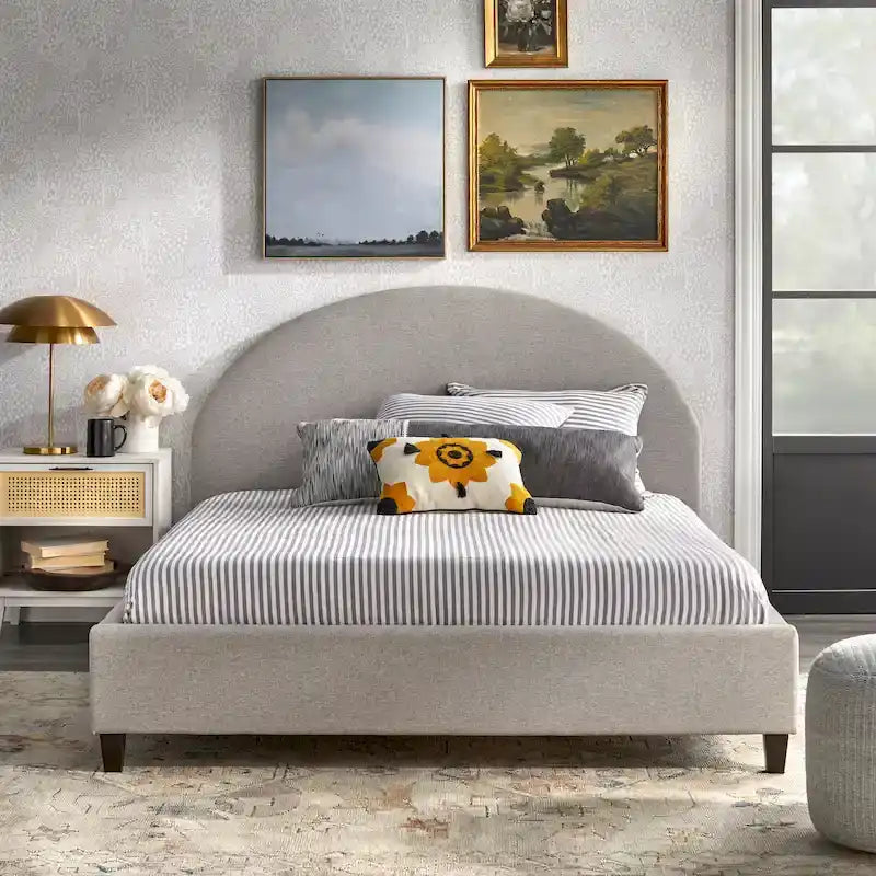 Mid-Century Upholstered Queen Platfom Bed