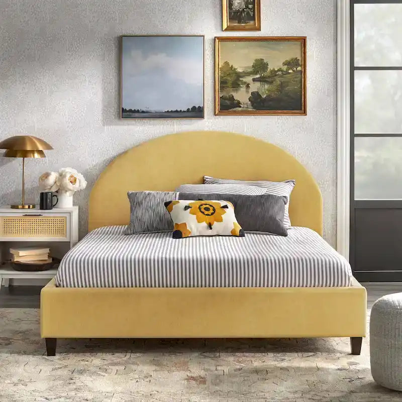 Mid-Century Upholstered Queen Platfom Bed