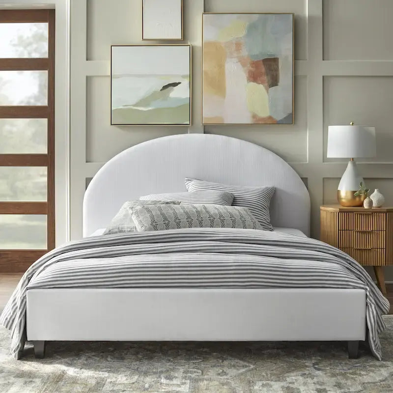 Mid-Century Upholstered Queen Platfom Bed