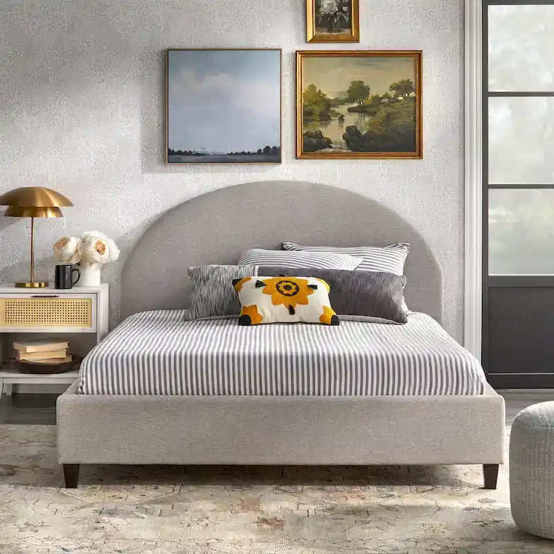 Mid-Century Upholstered Queen Platfom Bed