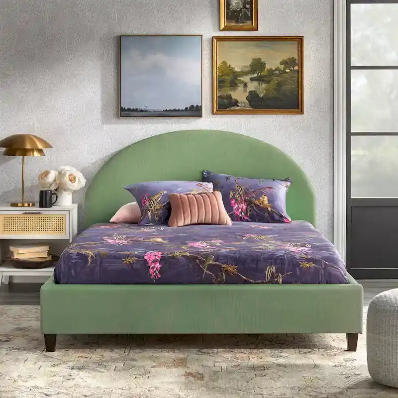 Mid-Century Upholstered Queen Platfom Bed