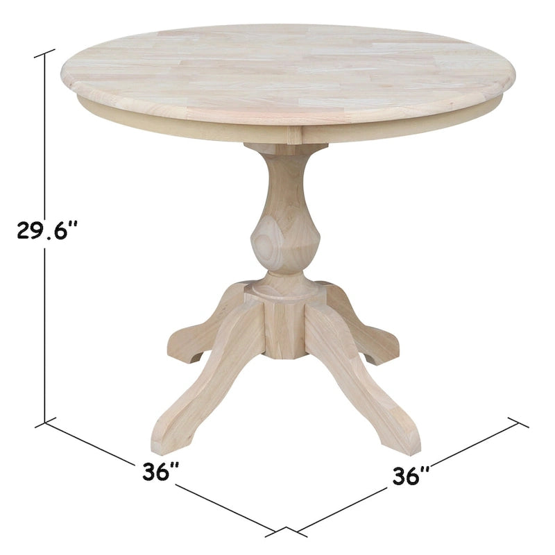 36 Round Top Pedestal Dining Table - Unfinished