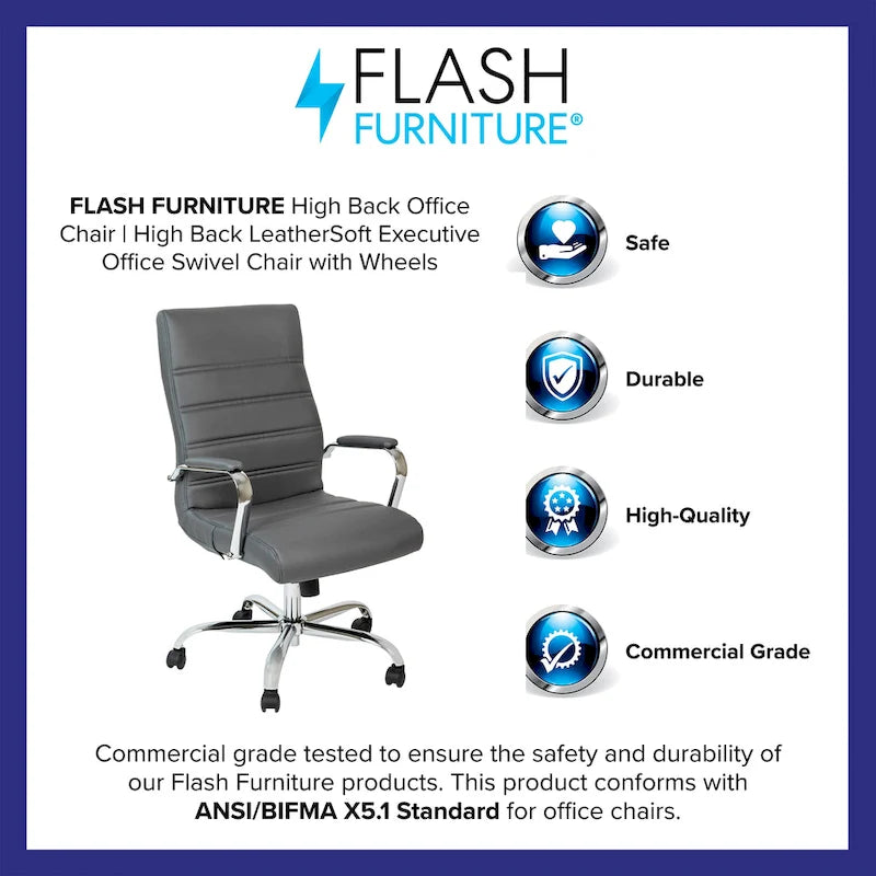 High Back LeatherSoft Executive Swivel Office Chair with Chrome Base