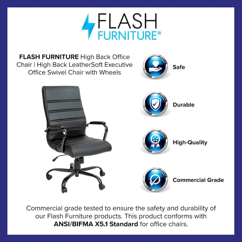 High Back LeatherSoft Executive Swivel Office Chair with Chrome Base