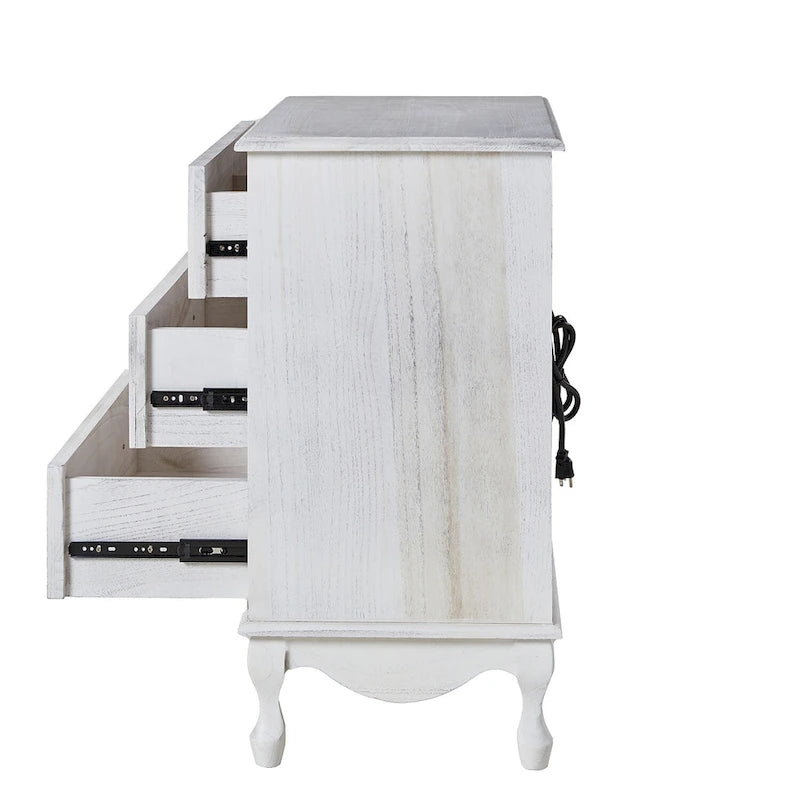 Farmhouse 30Tall Distressed 3-Drawer Nightstand With Solid Wood Legs and Adjustable Feet Set Of 2 by