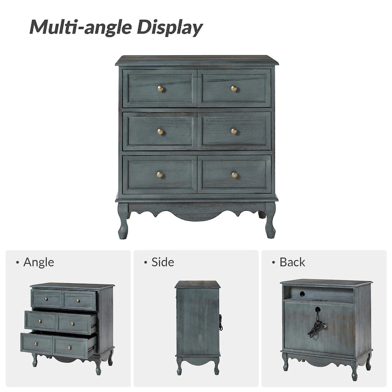 Farmhouse 30Tall Distressed 3-Drawer Nightstand With Solid Wood Legs and Adjustable Feet Set Of 2 by