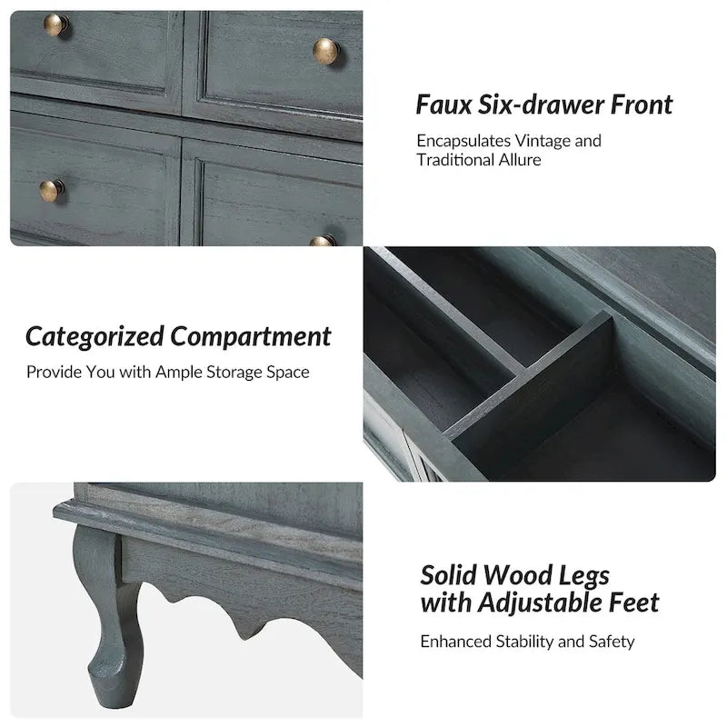 Farmhouse 30Tall Distressed 3-Drawer Nightstand With Solid Wood Legs and Adjustable Feet Set Of 2 by