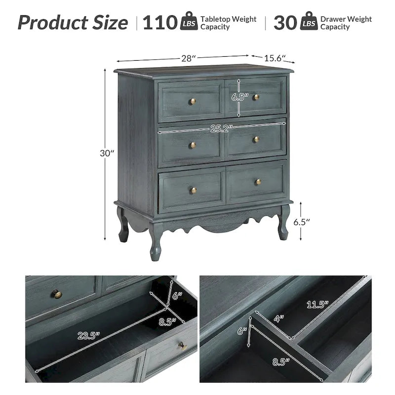 Farmhouse 30Tall Distressed 3-Drawer Nightstand With Solid Wood Legs and Adjustable Feet Set Of 2 by