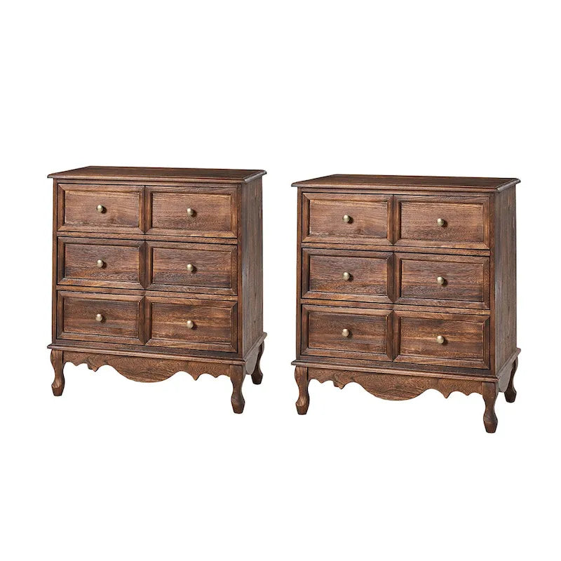 Farmhouse 30Tall Distressed 3-Drawer Nightstand With Solid Wood Legs and Adjustable Feet Set Of 2 by