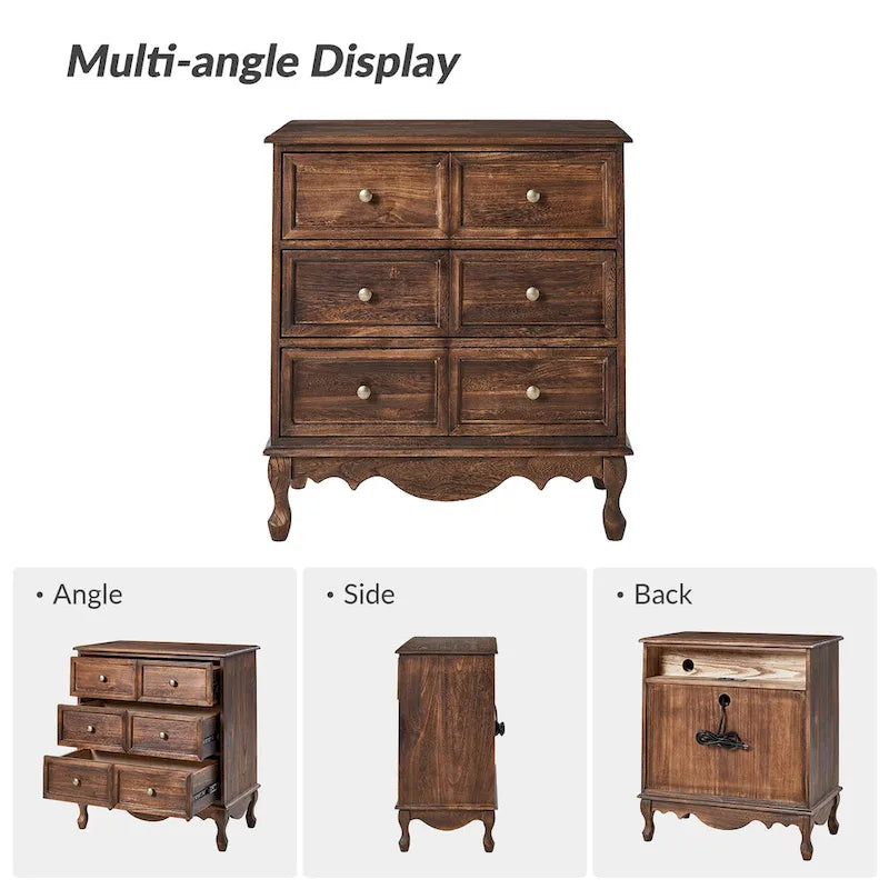 Farmhouse 30Tall Distressed 3-Drawer Nightstand With Solid Wood Legs and Adjustable Feet Set Of 2 by